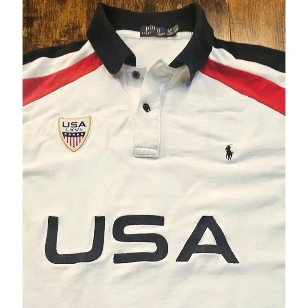 Polo Ralph Lauren Mens Big Tall XL Polo Shirt USA Olympic Team‎ Spell Out B7